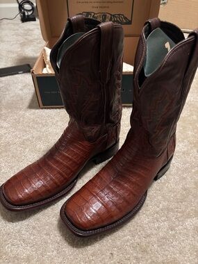 Tecovas 13D Brown Crocodile-Textured Leather Cowboy Boots